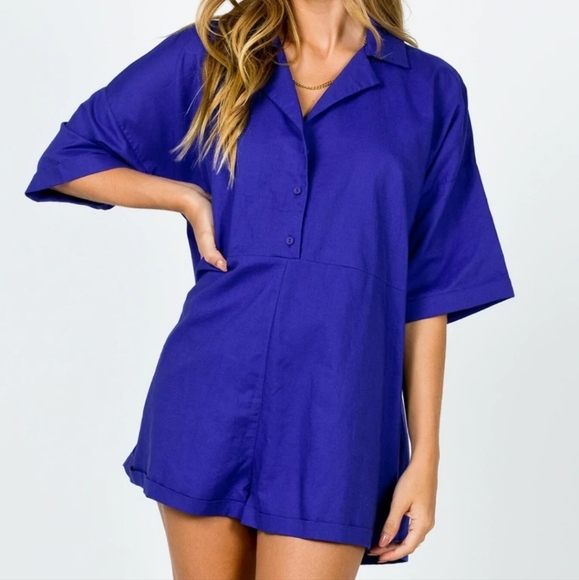 Princess Polly Blue Sinclair Button Front Pocket Oversized Romper Playsuit 0US - Picture 2 of 9